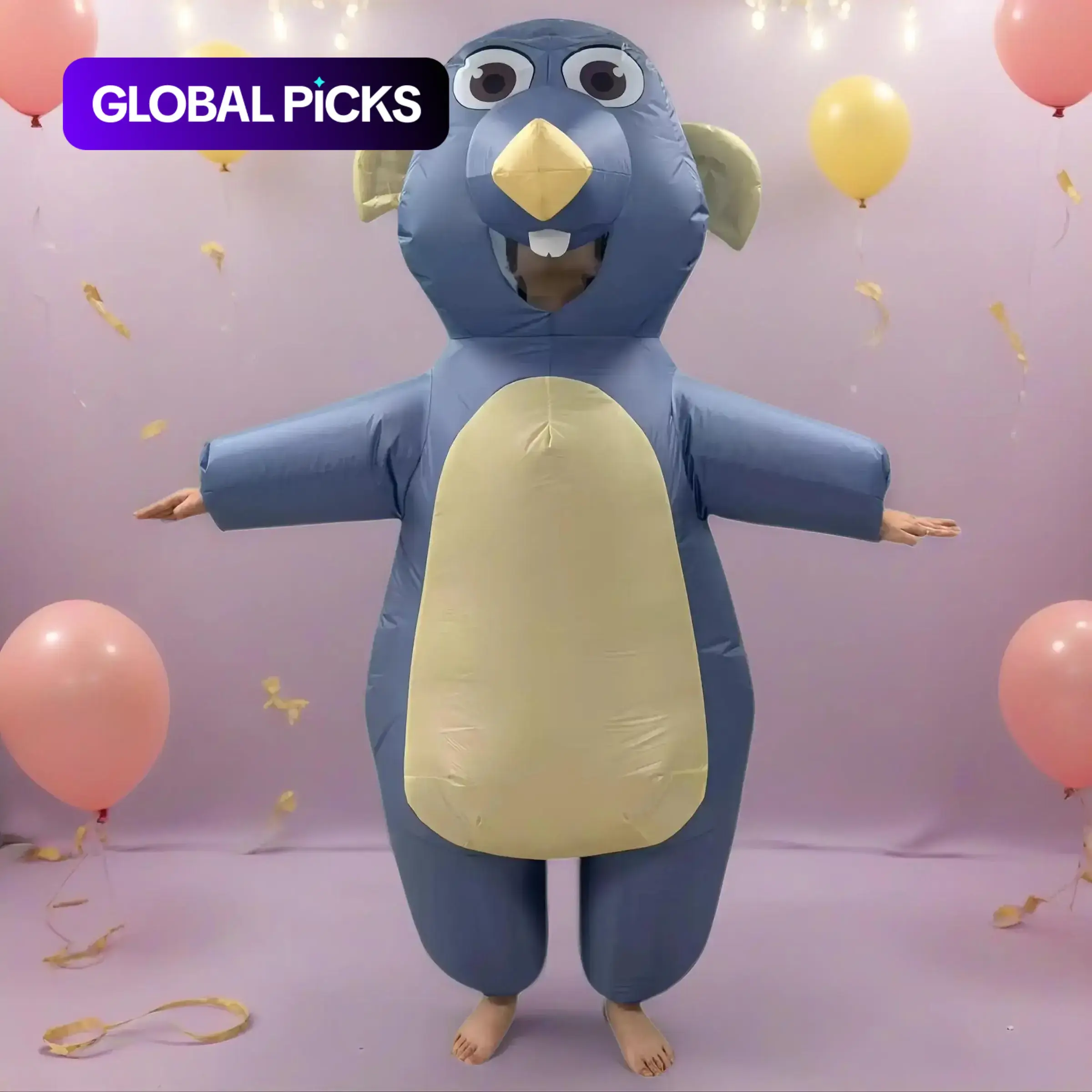 Cute Mouse Polyester Inflatable Costume, Youth Adult Size, Fits 155-190cm, Includes Fan & Battery Box, Perfect for Festive Halloween Christmas  Cosplay Party