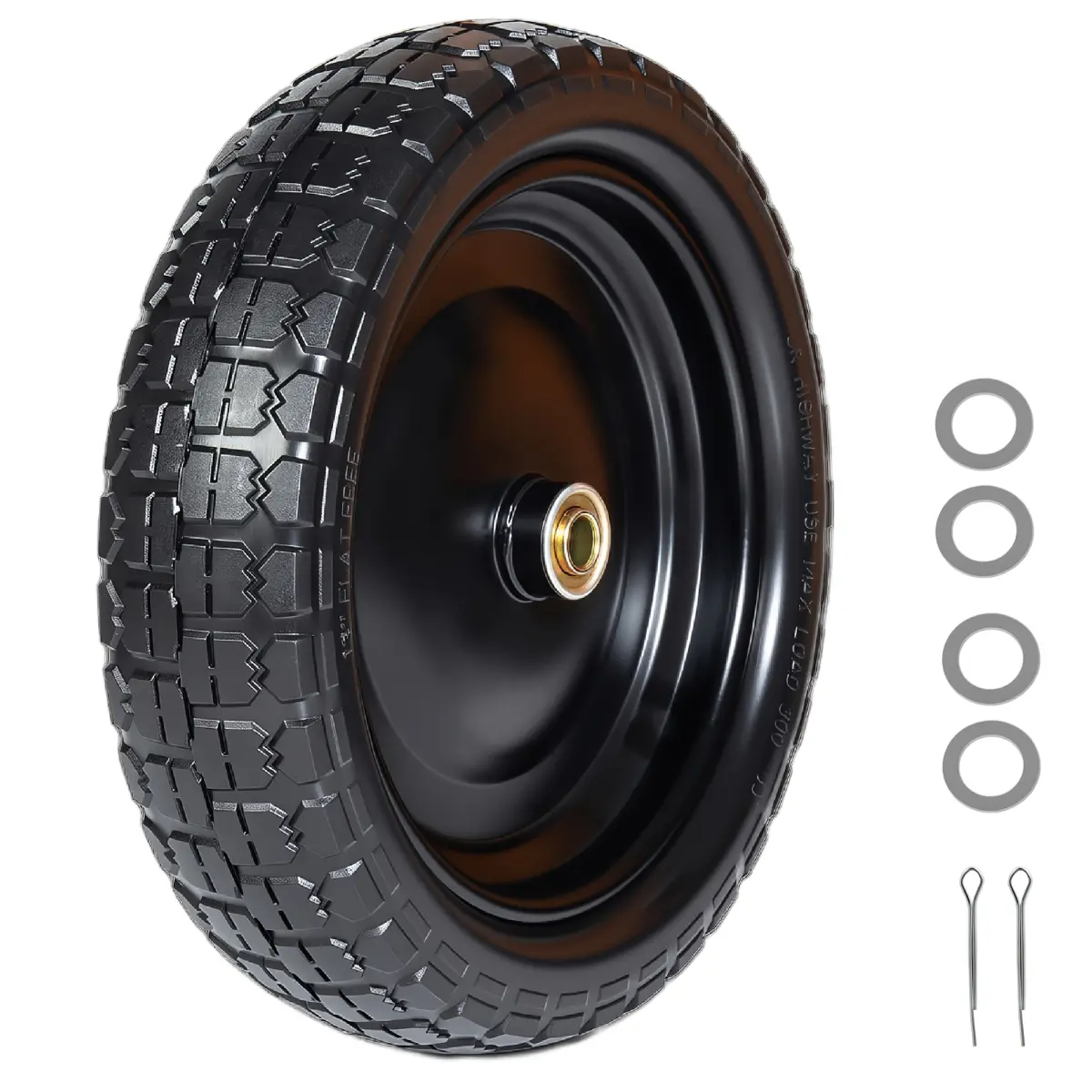 (Set of 1) 13 Inch Solid Rubber Tires 4.00-6 Flat Free Wheels with 5/8" Bearings 2.2" Offset Hub Replacement for Gorilla Cart, Hand Truck, Wheelbarrow, Garden Wagon, Dolly, Trailer, Utility Cart
