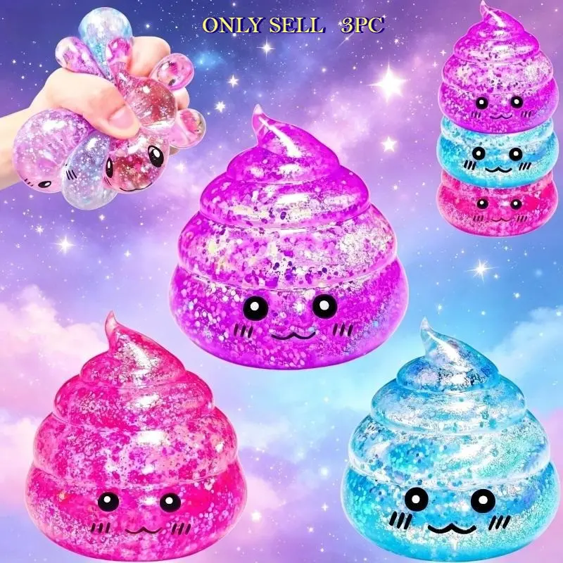3 PCS Poop Shaped Squishy Stress Balls, Fidget Squishies, Glowing Prank Toys in 3 Colors, Soft Squeeze Fidget Toys for Anxiety Relief, Suitable for Kids Teens Adults, Autism Friendly, Party Favors