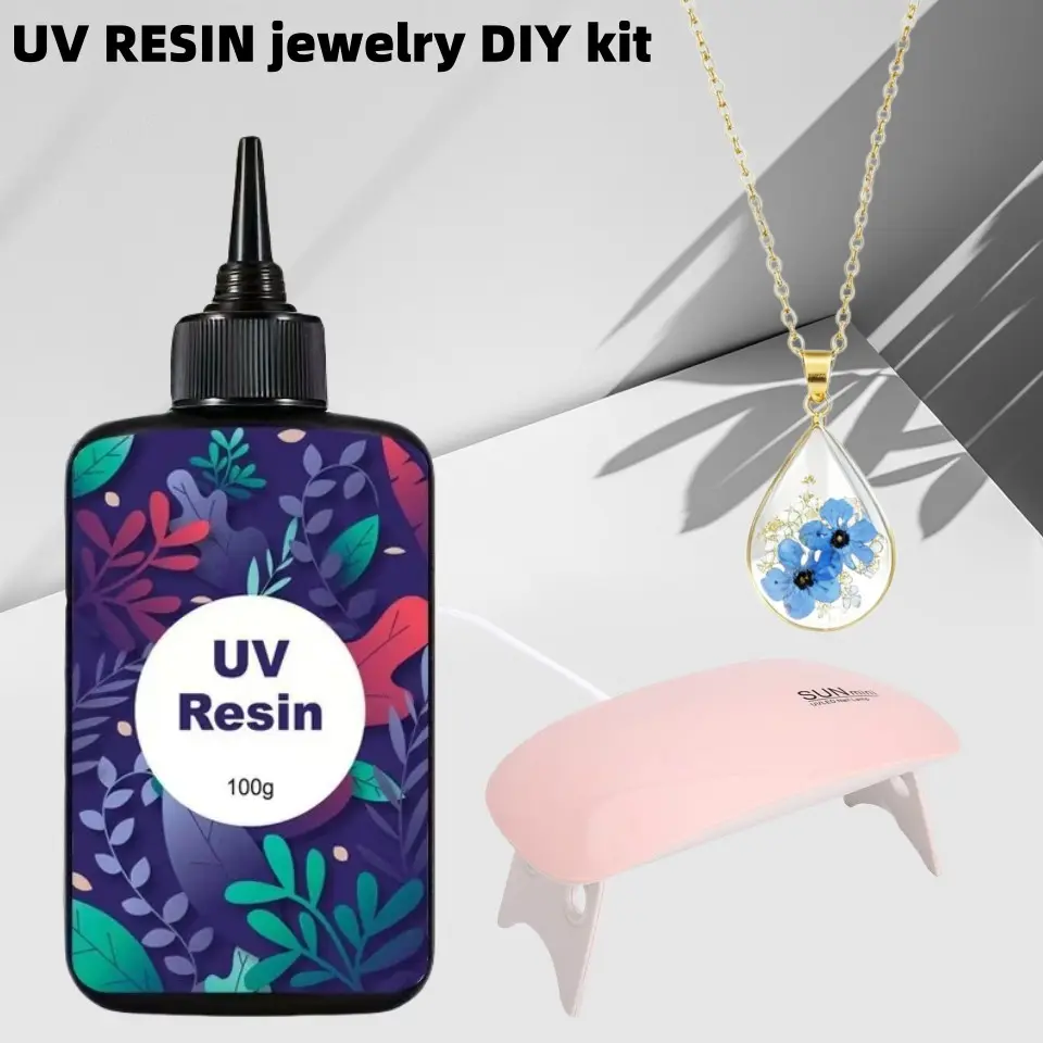 100g High Transparency Hard UV Resin Kit with 8 LED UV Curing Lamps, Pre-Mixed UV Epoxy Resin, No Yellowing, Bubble-Free, Ideal for Handmade Jewelry