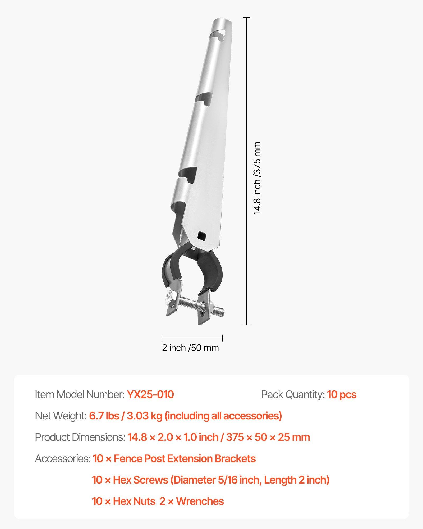 VEVOR Barbed Wire Arm, 10 Packs 14.8 in Fence Post Extender for 1.3" to 1.5" Chain Link Fences, U Bracket Design, Galvanized Steel Fence Height Extender, Protect Privacy and Prevent Pets Jumping Off