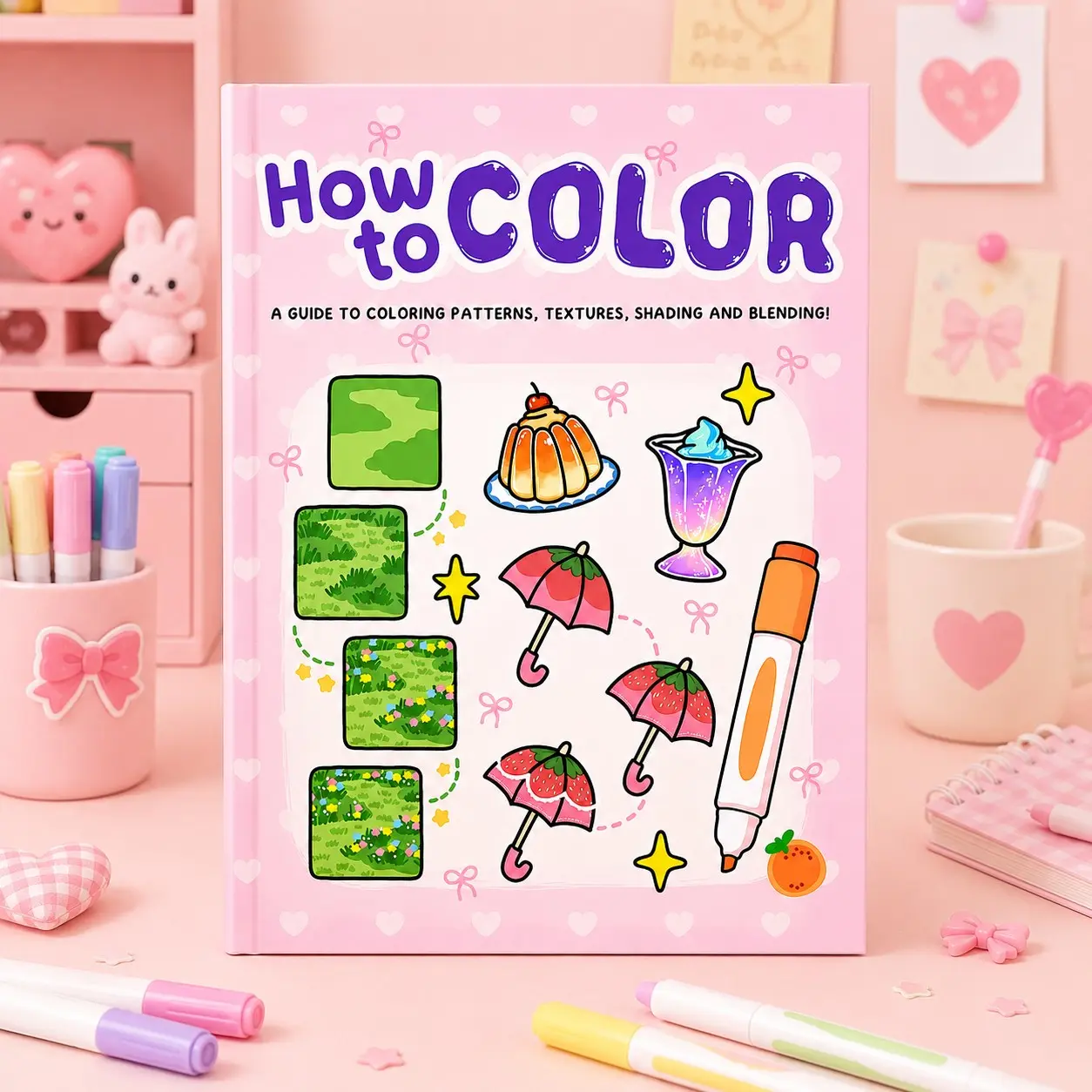 A5 Coloring Techniques Beginner Guide, Cute Pattern Texture Coloring Tutorial, Shadow and Gradient Practice Manual, Adult Stress Relief Painting Gift Book