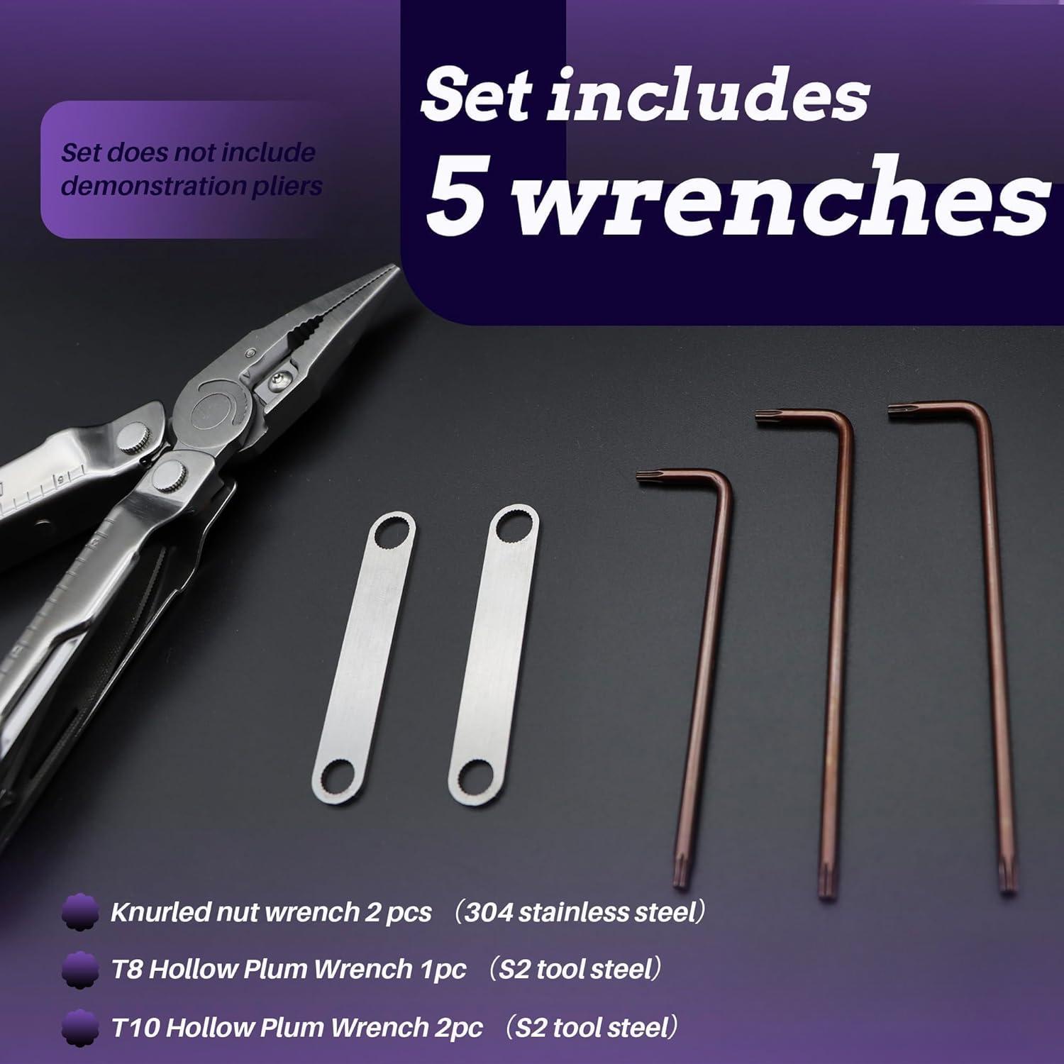 Wrench Set for Leatherman Multi-Tools - Includes 2 304 Stainless Steel Knurled Nut Wrenches, 2 S2 Steel T10 Wrenches, 1 S2 Steel T8 Wrench - Ideal Addition to Leatherman Multi-Tool Kit