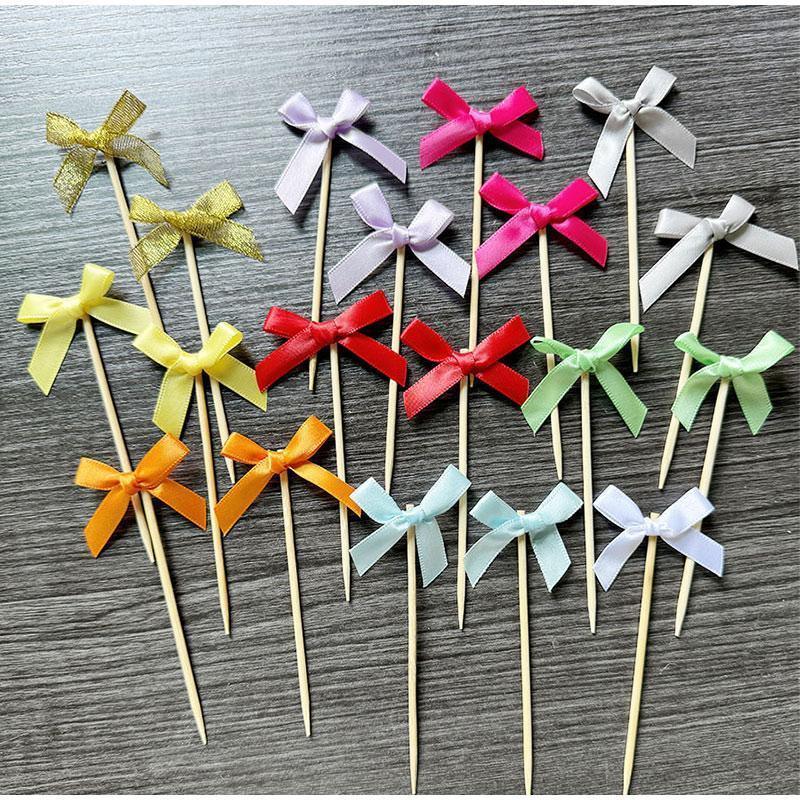10pcs Pink Bow Cupcake Topper Plugin Dessert Baking Decoration Birthday Themed Party Cake Top Cover Bow Dessert Topper Decor