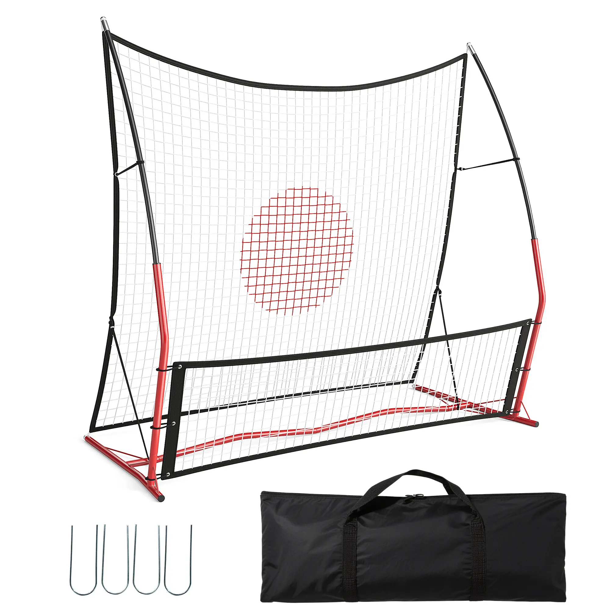 2-in-1 Adjustable Soccer Rebounder Net & 6FT Pop-Up Goal - High/Low Bounceback Trainer - Indoor/Outdoor Backyard Practice - Carry Bag & Ground Stakes