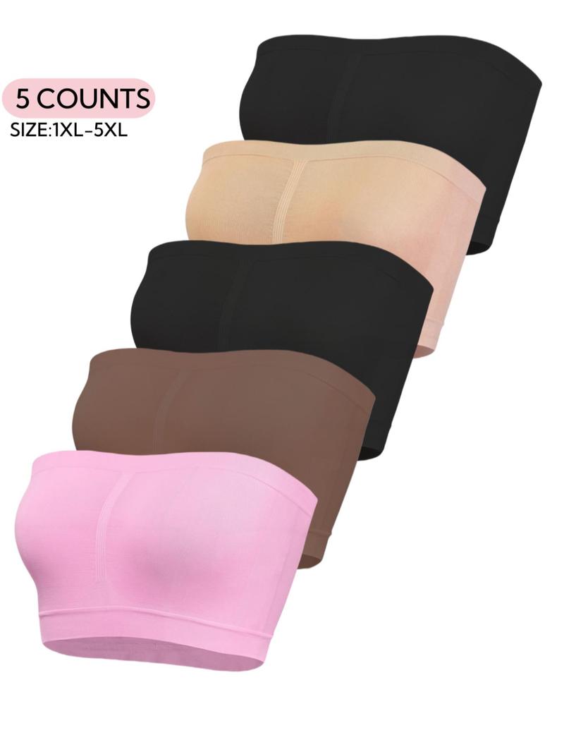 【Plus Size】solid Color Bandeau Bra, Casual Comfortable Breathable Bra for Daily Wear, Women's Plus Size Lingerie for All Seasons, Straplessbra