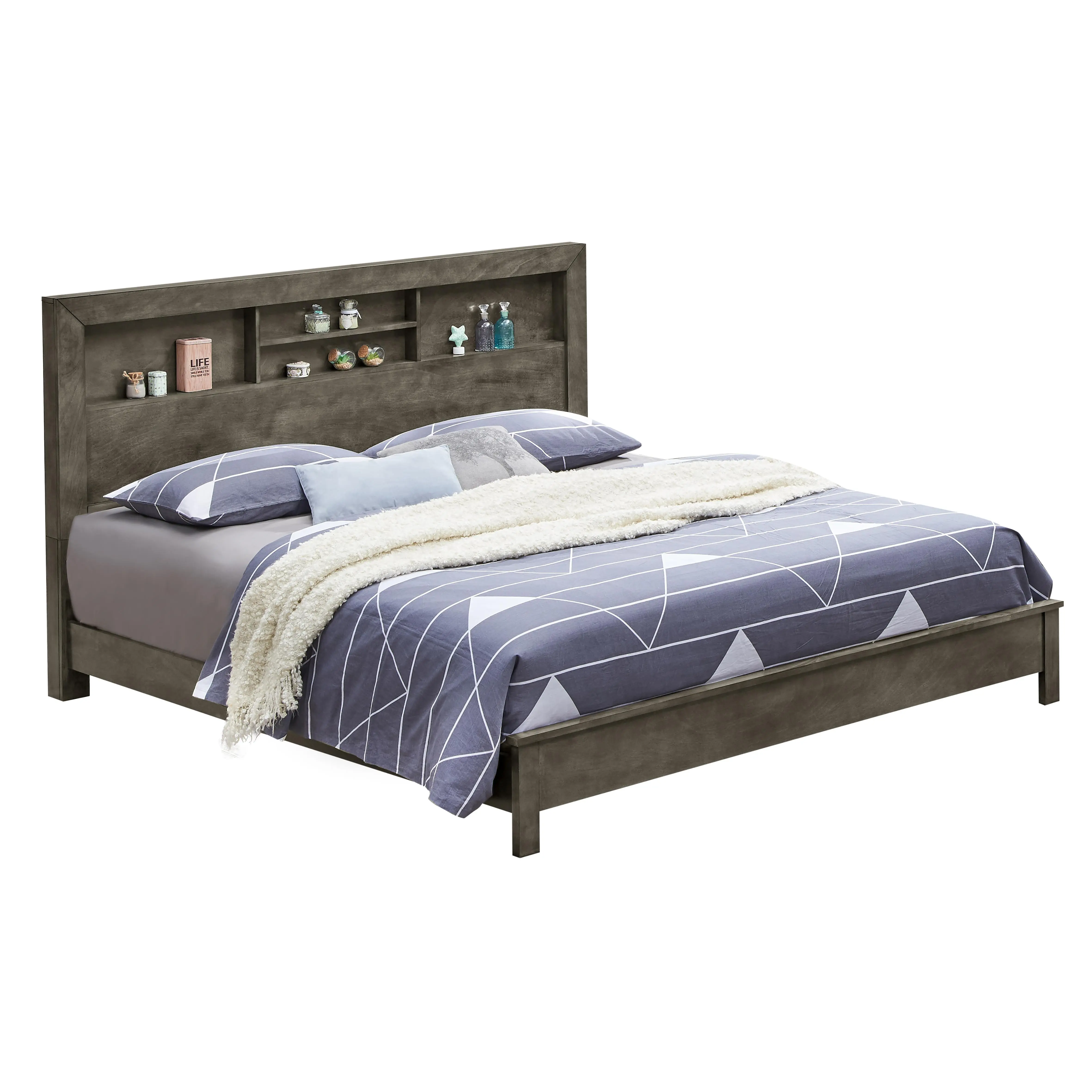 ARCH Elegant Transitional Gray Frame Bed for Bedroom, Sturdy Metal Bed Frame with Headboard, Modern Minimalist Platform Bed Frame, Easy Assembly, No Box Spring Needed, Queen Size, Gray Finish, Durable Support, Home Bedroom Furniture