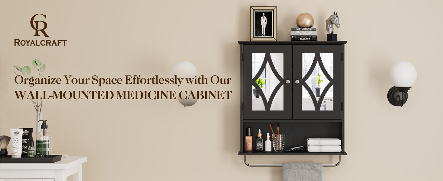 RoyalCraft 22x25 Bathroom Medicine Cabinet with Mirror, Large Wood Wall Mounted Storage Cabinet with Shelves and Towel Bar, Over The Toilet Storage Cabinet for Bathroom, Laundry, Living Room RoyalCraft 22x25 Bathroom Medicine Cabinet with Mirror, Large Wood Wall Mounted Storage Cabinet with Shelves and Towel Bar, Over The Toilet Storage Cabinet for Bathroom, Laundry, Living Room