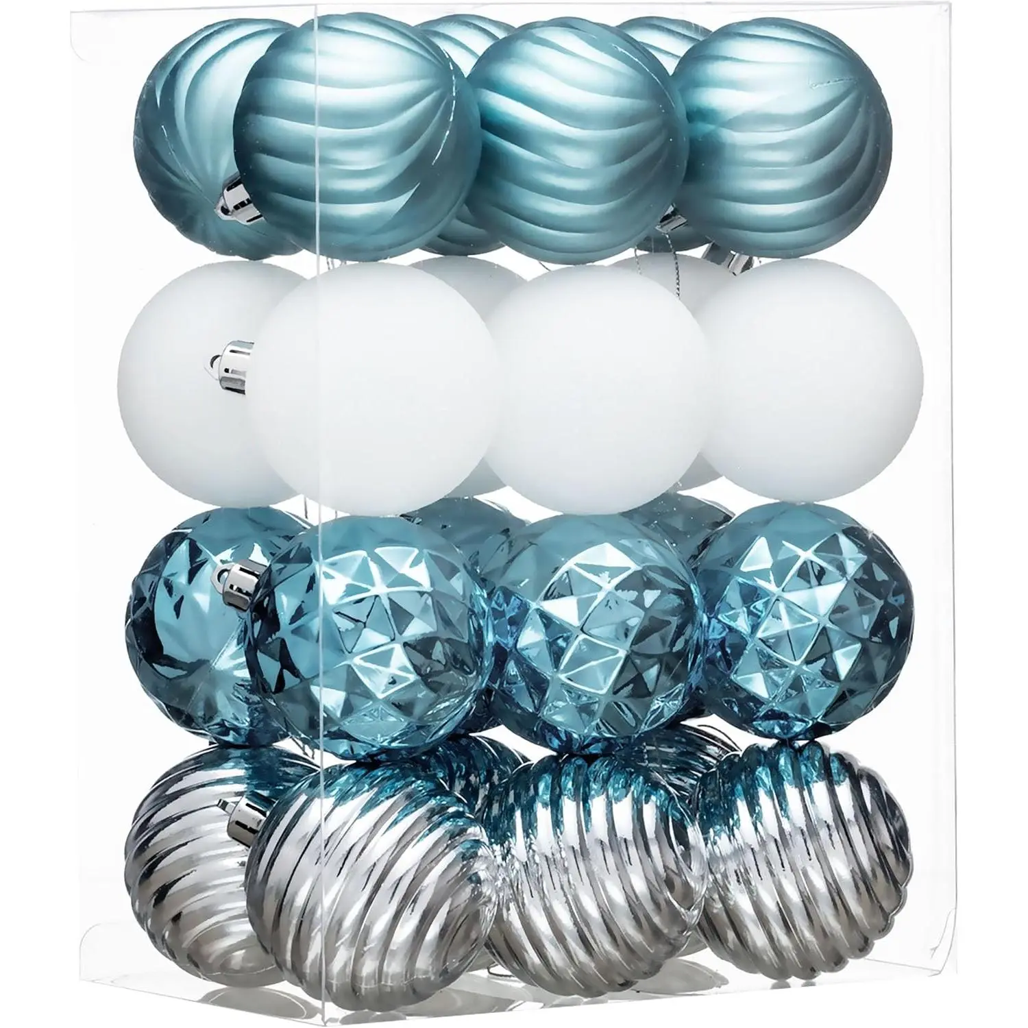 Christmas Ornaments Tree Decorations Set, 24ct Light Blue Silver Shatterproof Ball Ornaments, 2.36" Hanging Ornament Bulk for Xmas Holiday Party Decor