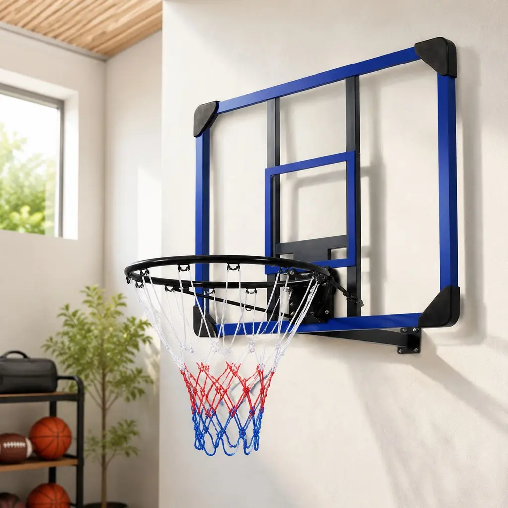 Wall-Mounted Basketball Hoop, 35 x 24 Inch Shatterproof Backboard, Folding Rim, All-Weather Mesh, Indoor Outdoor Use