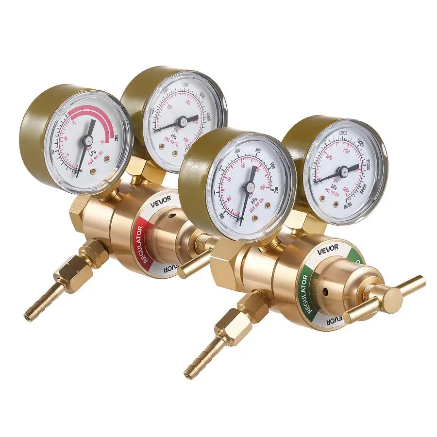 VEVOR Oxygen Acetylene Regulator Set, Oxy-Acetylene Regulators, 0-4000PSI and 0-400PSI Welding Gas Gauges with CGA-540/CGA-200 Inlet Connection 3/8"-24 Outlet Connection, T-Handle Adjustment