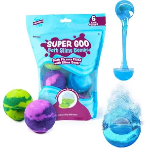 Super Goo 6 Pack Kids Surprise Slime Bath Bombs, Nontoxic Stretchy Squishy Slime Soap with Surprise Inside, Fun Sensory Bath Toy for Kids