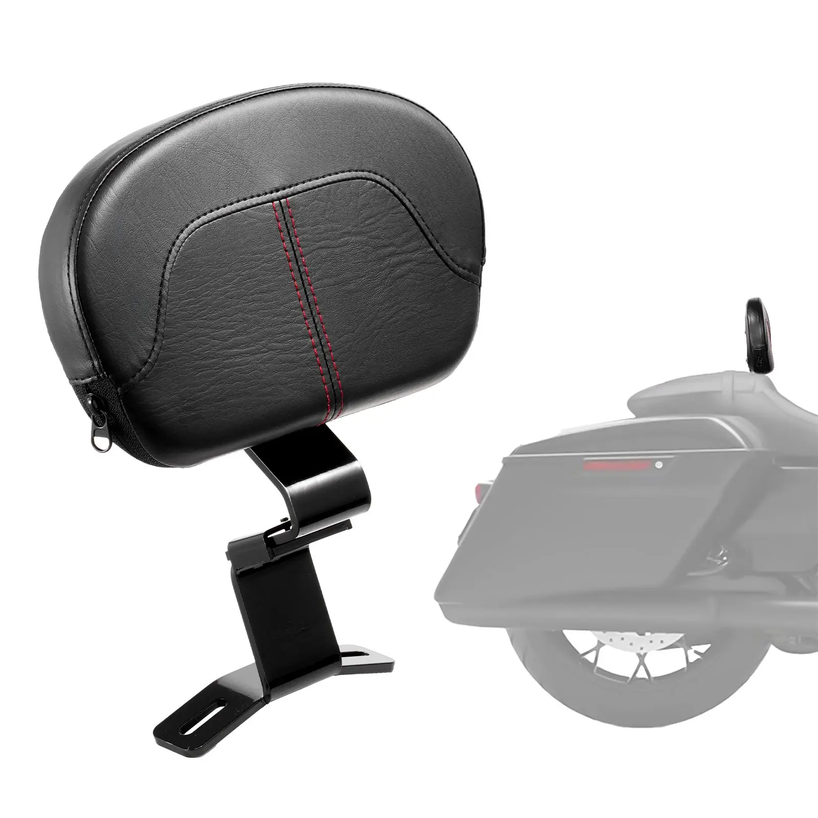 Black 12.2-Inch Height Detachable Motorcycle Backrest Sissy Bar - Rider Support for Harley-Touring Models, Street Glide, Road Glide, Road King