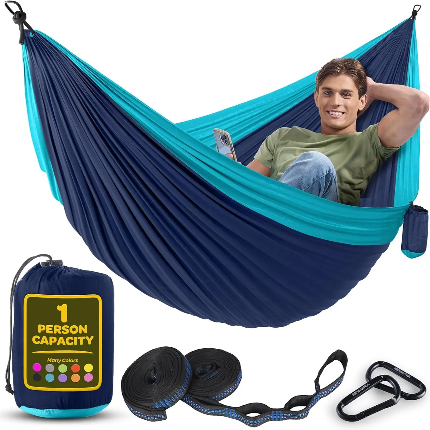 Durable Hammock, 400 Lbs Capacity, Nylon Camping Hammock Chair, Twin or Single Size, Tree Straps, Carry Bag Included, Portable Travel Beach Backyard, Outdoor Hammock Chair