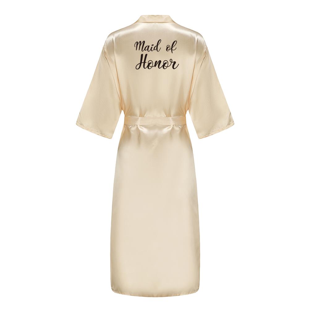 New Bridesmaid Robe With Black Letters Mother Sister of The Bride Wedding Gift Long Bathrobe Satin Kimono