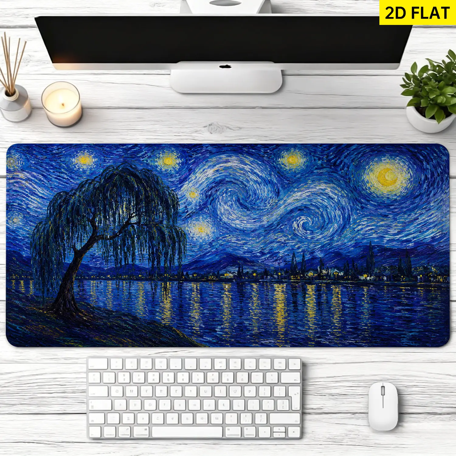 Extra Large Starry Night Oil Painting Style Mouse Pad,Non Slip Rubber Pad,Desktop Decoration Drotection Pad,Washable,Lock Edge Multi Size,Premium Multipurpose Mousepad For Home,Office,Gift for Family and Friends
