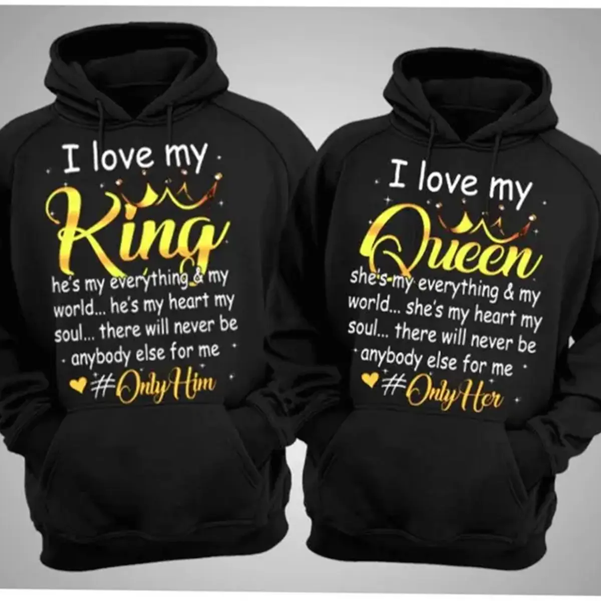 Unisex Couple Matching Hoodies |   Sweatshirt |   T-Shirt, I Love My King Queen Graphic Pullover,  Casual Sweatshirt for Men Women Valentine’s Day Personalized Matching Outfit Daily Streetwear