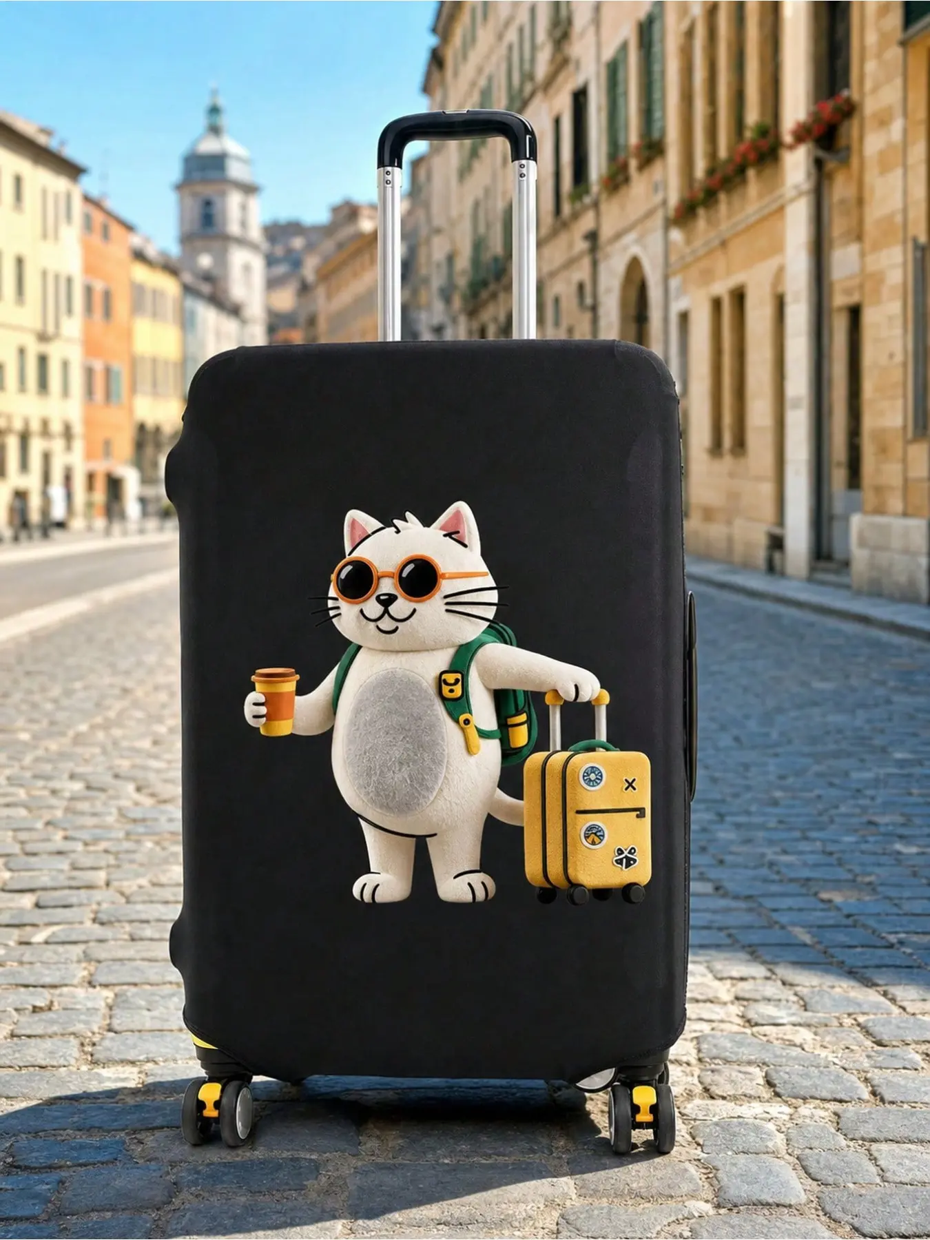 Cute Cat Print Luggage Cover for 22-25 Inch Suitcase, Stretch Elastic Anti-Scratch Dustproof Protector for Rolling Luggage, Fit Travel Cruise Business Trip, Ideal Back to School Graduation Teacher’s Day Gift