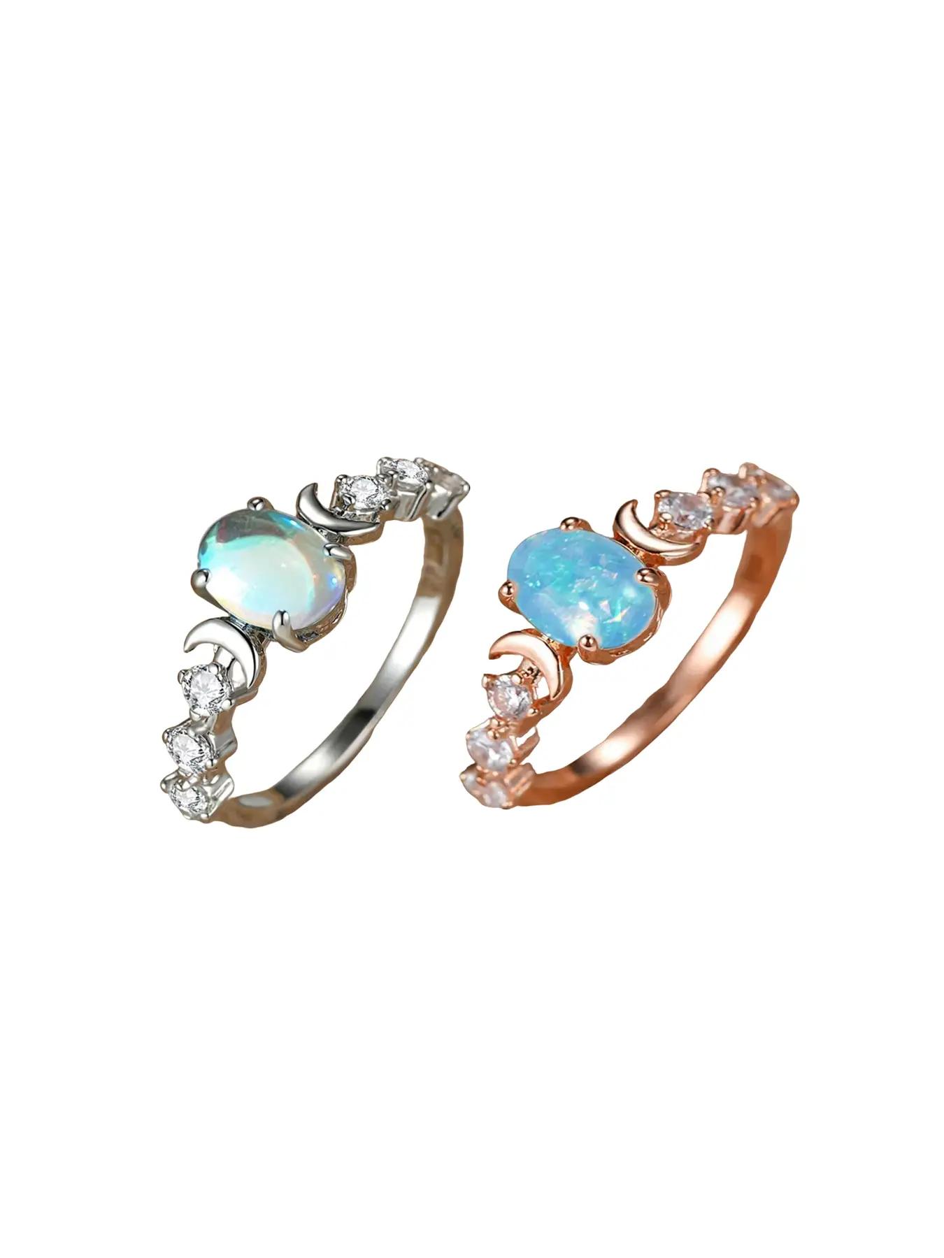 Summer Oval Shaped Artificial Gemstone & Rhinestone Decorated, Oval Halo Ring, Gifts for Her, Wedding & Engagement Jewelry Gift for Women, Wedding Rings