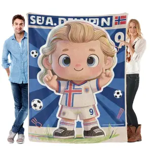 Erling Haaland Number 9 Norway Cartoon Flannel Throw Blanket Ultra Soft Warm Soccer Star Blanket for Football Fans All Season Home Decor