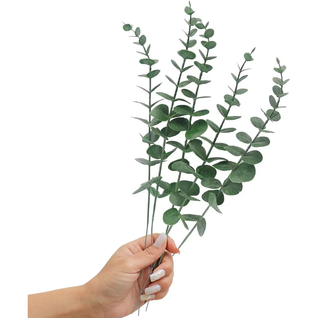 5 count Real  Leaf Artificial Eucalyptus Stem Faux Eucalyptuses Wedding Bouquet Centerpiece  Decor (Green)