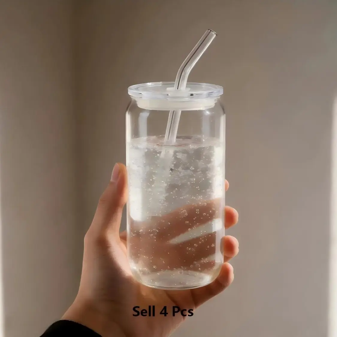 4-Pack Glass Cups with Acrylic Lids and Glass Straws, 16oz Reusable Ice Coffee Glasses, Modern Aesthetic Drinking Glasses, Bpa Free Drinkware