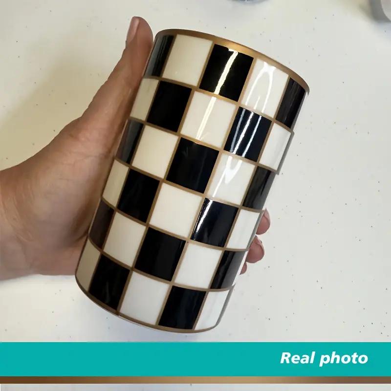 Modern Black White Ceramic Toothbrush Holder Grid Bathroom Vanity Organizer for Countertop Storage Decorative Shower Bathroom Essentials