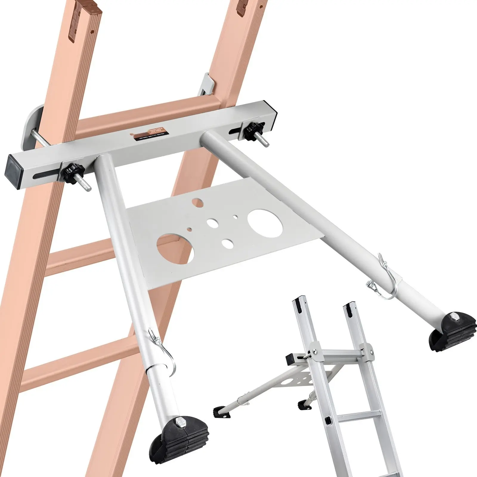 Heavy Duty Steel Ladder Stabilizer Complete Kit - Adjustable Feet Extension, Standoff, Anti-Slip Rubber Feet, 330lb Capacity Leveling Aid for Aluminum & Fiberglass Ladders, Easy Installation, Wide-Compatibility Safety Accessory, Anti-Slip Feet