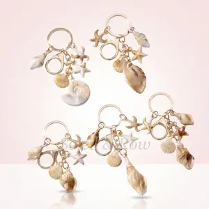 Bohemian Beach Starfish Keychain for Women, Coastal Conch Shell Bag Charm, Cute Layered Pendant Aesthetic, Y2K Summer Gift Accessory