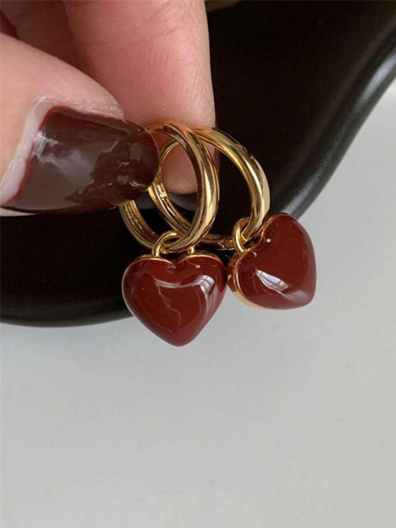Vintage Heart Shaped Dangle Earrings, Fashionable Romantic Jewelry for Women, Trendy All-match & Exquisite Jewelry for Birthday Gift