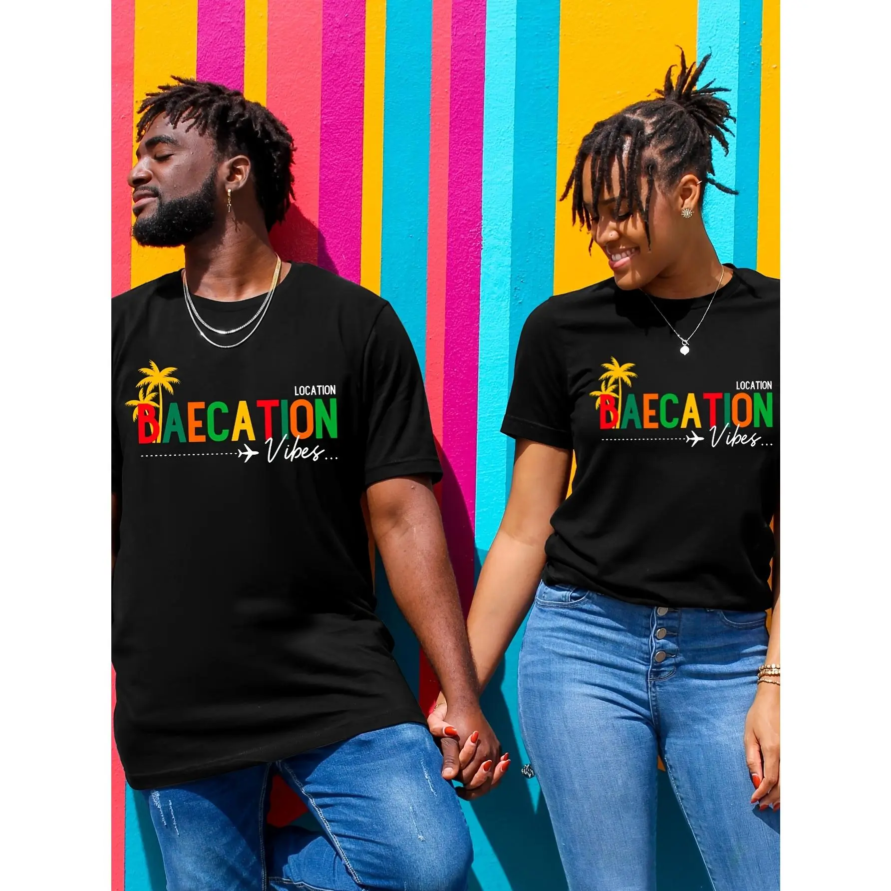 Essential Cotton Shortsleeve Couple T-Shirt Set - Breathable Printed Casual Tops for Men & Women, Spring & Summer Daily Wear, Ideal for Gifting