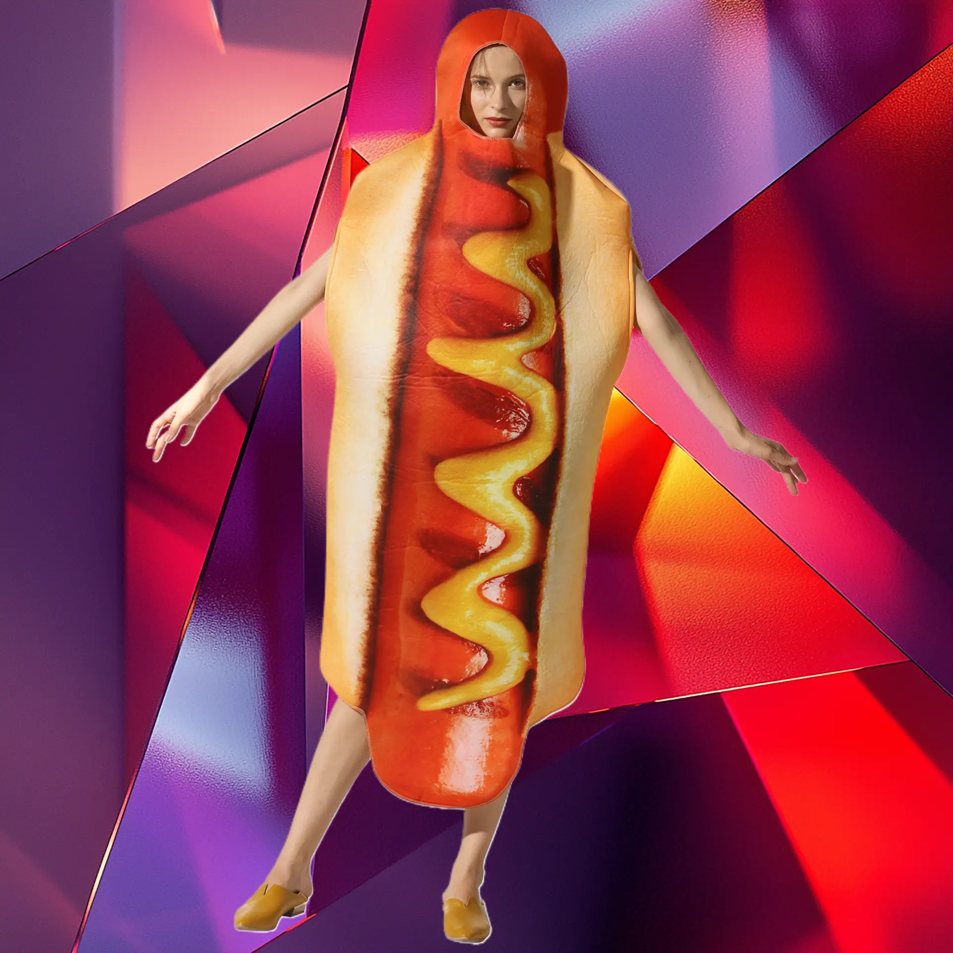 Plush Lightweight Soft Hot Dog Overall Cosplay Outfit, Festive Party Costume for Halloween Stage Performances