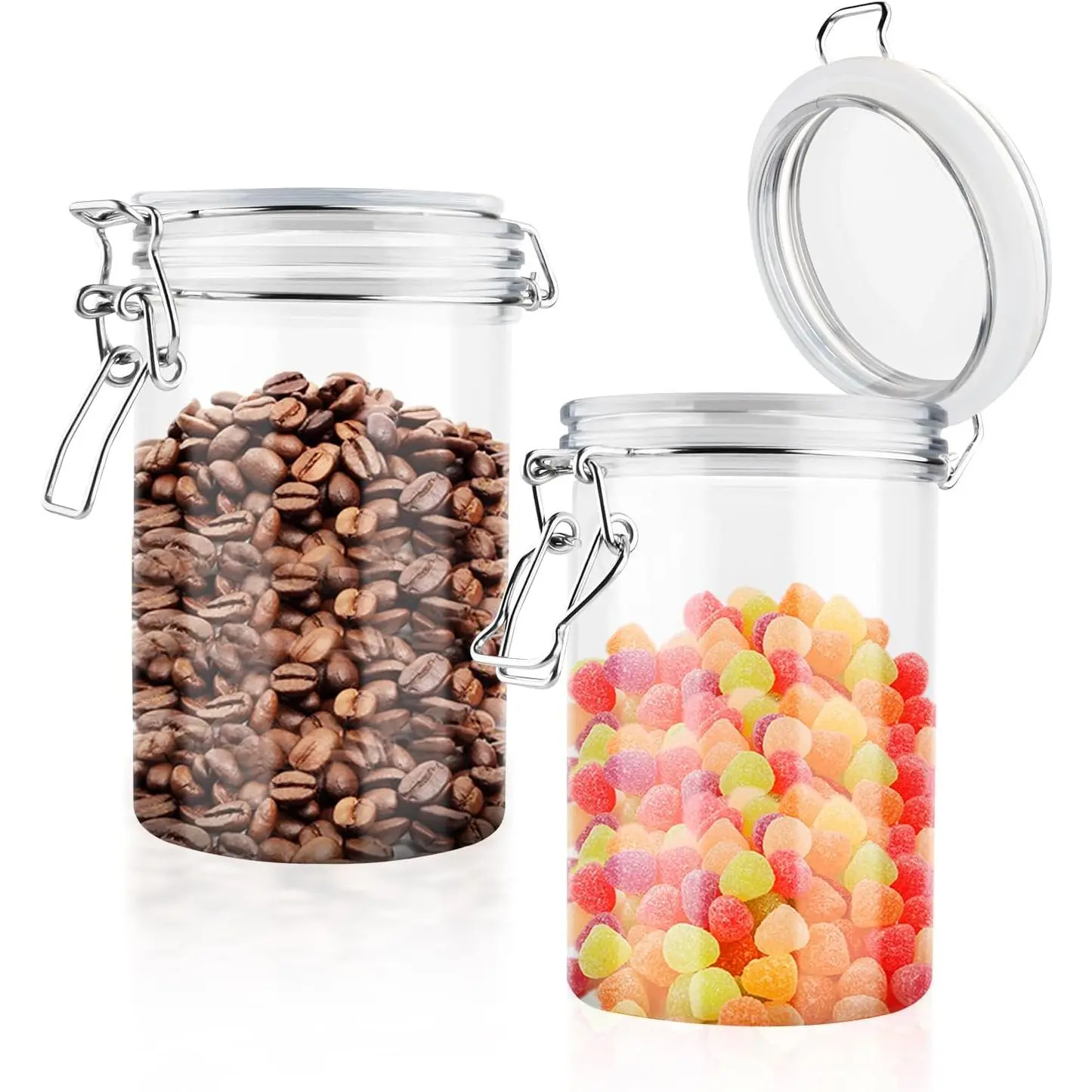 2 count 25 Oz/750ml Plastic Sealed Jar Empty Clear  Storage Container Bottles With Locking Clamp For Sugar Coffee Nuts Spices Cookie And