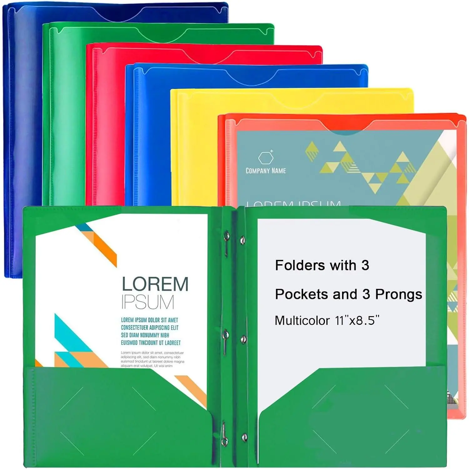 6 Pack Plastic Folders with Pockets and Prong, 2 Pocket 3 Prong Folder with 6 Colors Heavy Duty, Use for School Office  Business