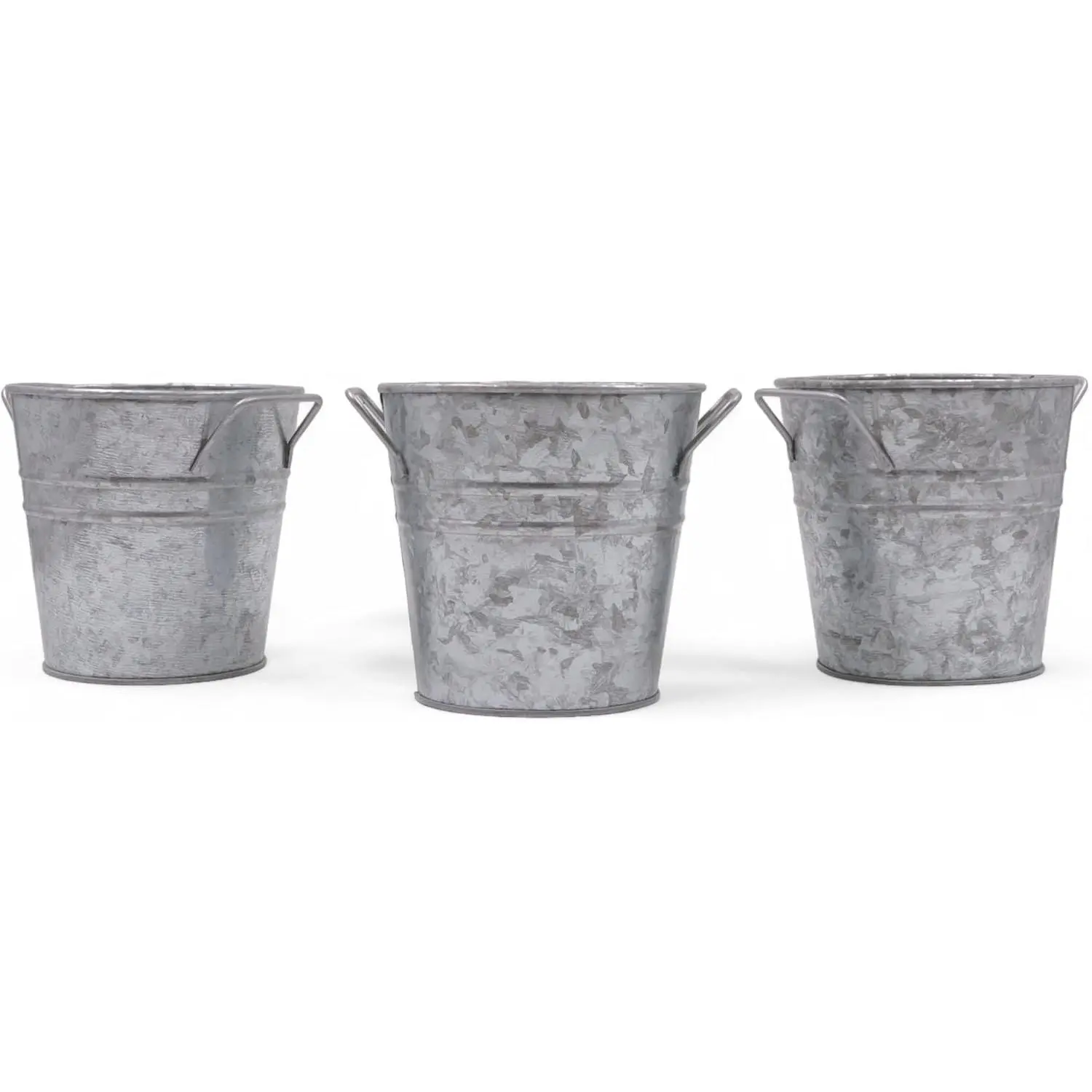 Set of 3 Galvanized Metal Planters – Rustic Farmhouse Flower Pots with Liner for Indoor, Outdoor, Patio & Wedding Decor