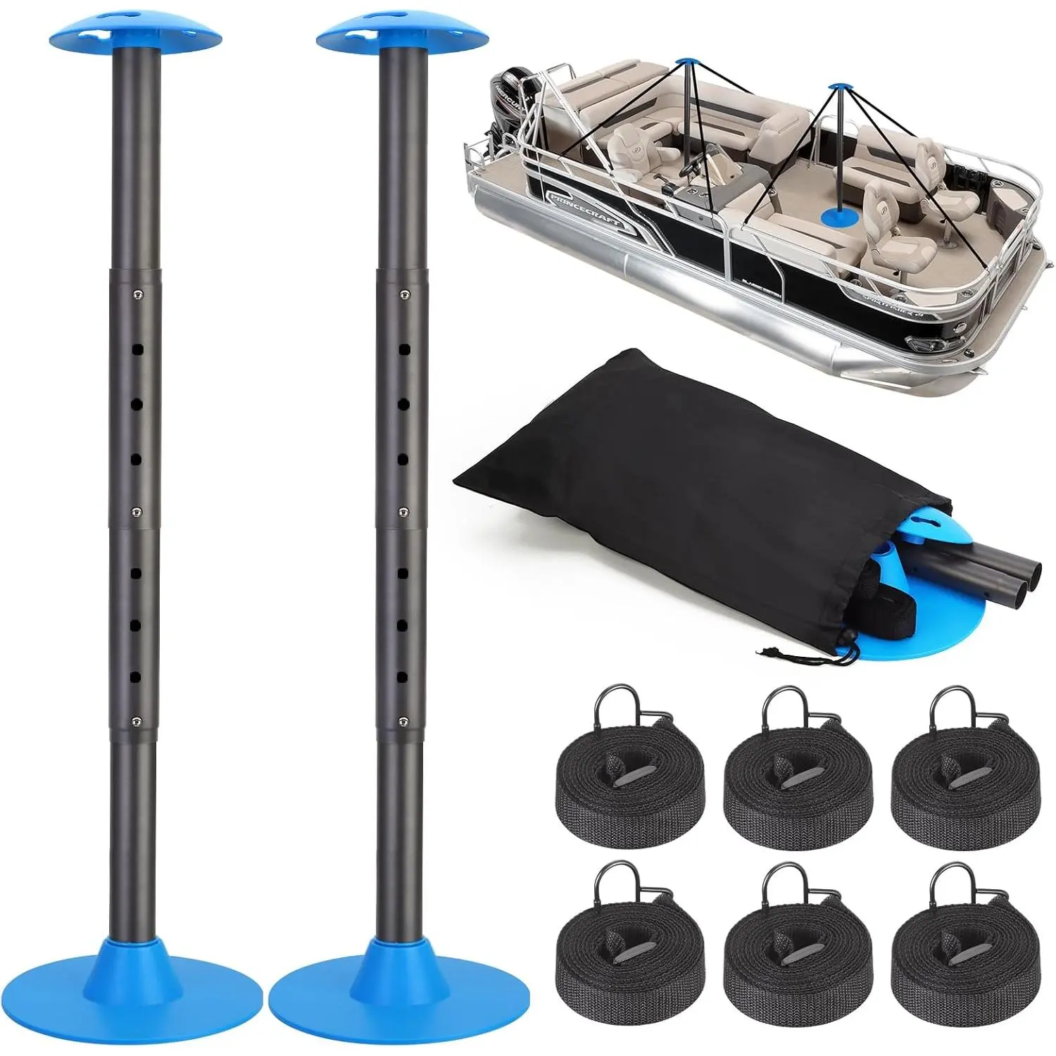 Windproof Boat Cover Support Pole System 2 Pcs| with 8 Adjustable Heights Telescoping Steel Furniture Cover Support Poles 18"-57" with Straps Storage Bag