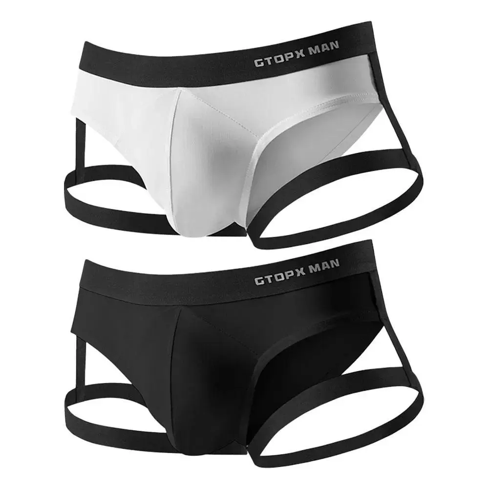 Men's Jockstrap Underwear - Spandex-Nylon Garment, Breathable Backless Lingerie with Sissy Pouch, Menswear Briefs (Black, White), Leg Strap, Color Matching, 2Xl, Short, Panties, Sexy, T-Back