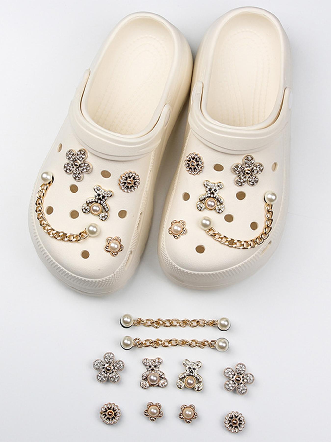 10pcs Cute Bear & Faux Pearl & Rhinestone Design Shoes Decorations, Fashionable Novelty Casual Shoes Decorations For Clogs Design, Dazzling Glamour Trendy Holiday Shoe Accessories for women & girls