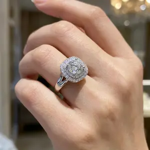 Trendy 2-Layer CZ Engagement Ring, 4-Prong Cubic Zirconia Promise Ring