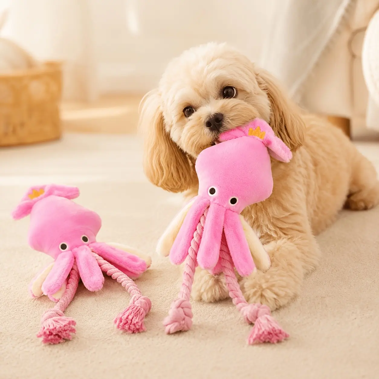 2-Pack Octopus-Shaped Pet Plush Toys, Dog Toy with Rope Knot, Soft and Durable, Perfect for Dogs, Ideal Gift for Pets Lovers
