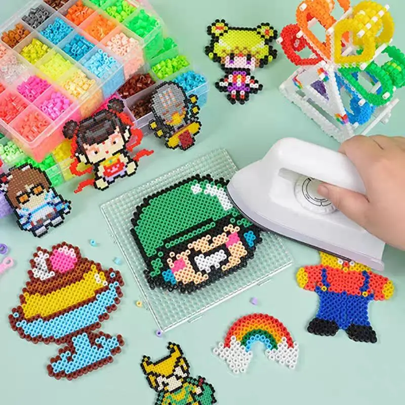 Hama Beads Set - 2.6mm & 5mm Pearly Beads, Circular & Square Pegboard Templates, High-Quality DIY Puzzle Toy for Kids, Handmade Gift Option, 2.6 Mm