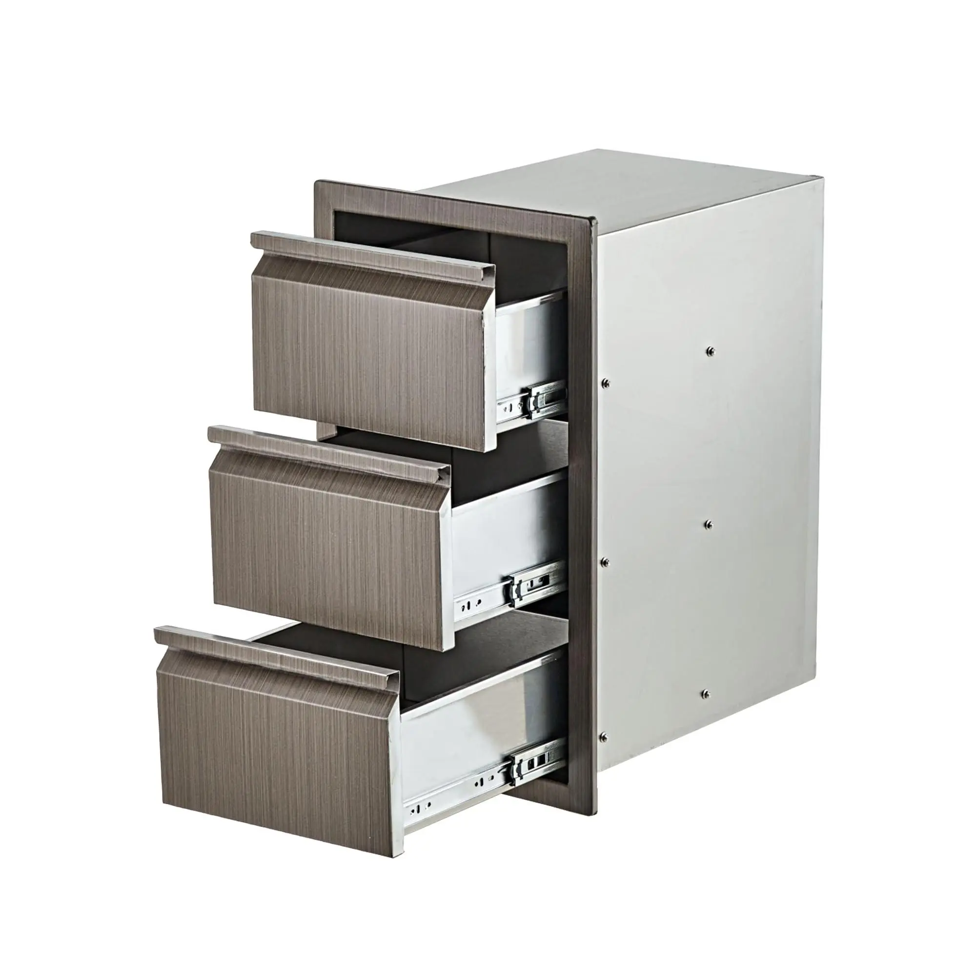 GARVEE Outdoor Kitchen Stainless Steel Storage Drawer Unit - 35.6x61x45.7 cm Flush-Mounted Triple Gold Multi Storage Drawers for Terrace Grill Stations, Outdoor Kitchen Islands, Storage Drawer Units