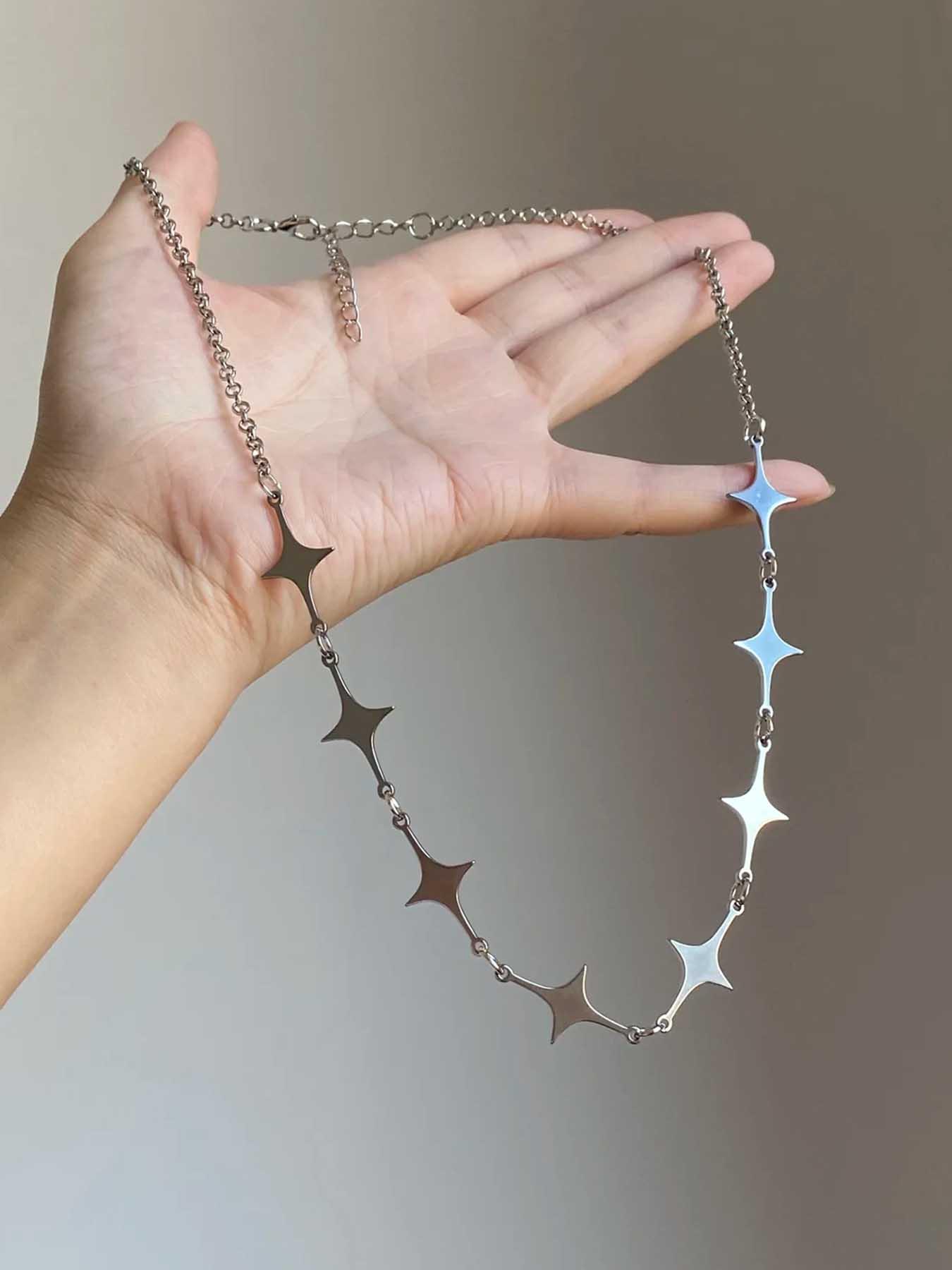 1 Piece Y2k Trendy Stainless Steel Star Chain Necklace, Necklace Layering Clasp, Minimalist Punk Women's Street Style Party Personalized Spice Girl Necklace Accessories, Modern Versatile Accessories