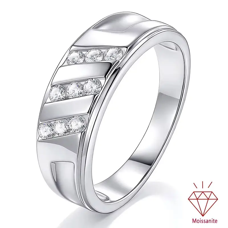 Men's Fashion Certified Stone Round 8mm D Color VVS1 Grade Moissanite Wedding Ring Band, Premium White Gold Plated Jewelry BR2702_WG_FM