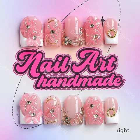 Y2K Style Press-On Nails, 10pcs Handmade Press Ons Artificial Nails, XS-S-M-L Sizes, Perfect for Parties, Includes Jelly Glue, Crystal Stick, File