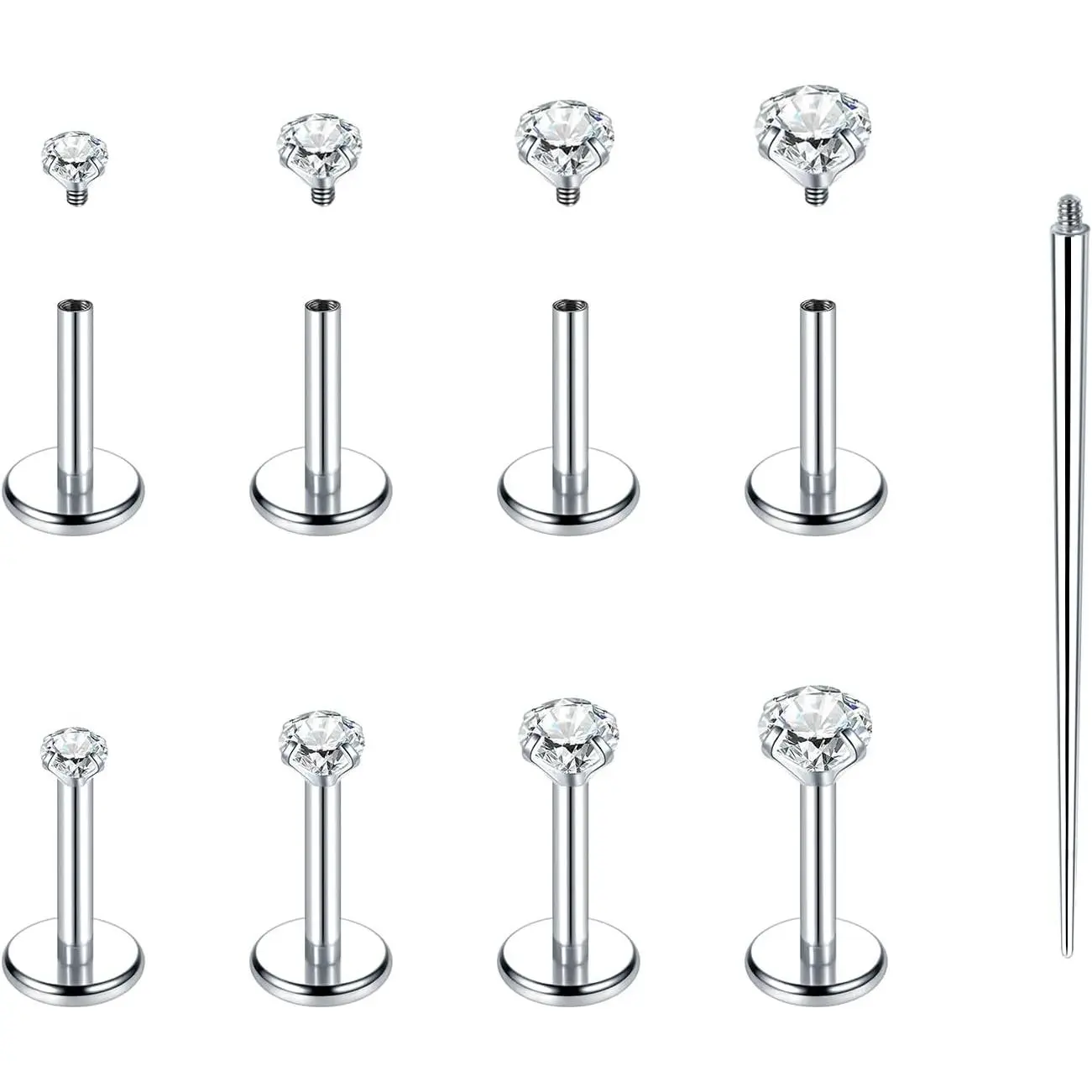Flat  Stud Earrings 14K  Plated Internally Threaded CZ Stud   for Tragus Helix Cartilage Conch Nose  Lip Labret Medusa  16G 18G