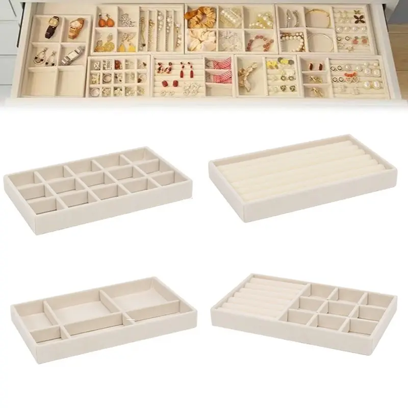 Velvet Jewelry Storage Rack, 4 Counts/set Multi Grid Display Board for Rings, Earrings, Bracelets, Necklaces, Brooches, Watches, Home Organizer, Jewelry Storage Unit