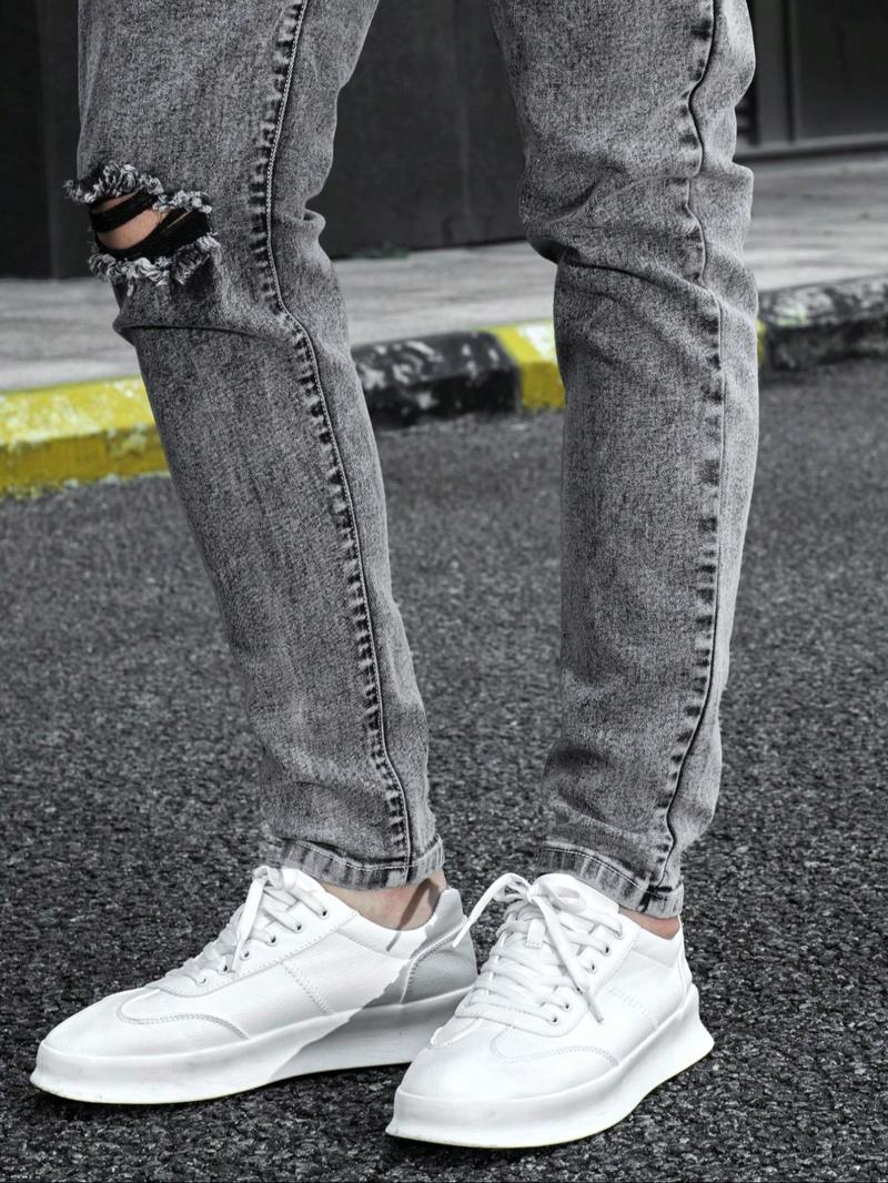 Men's Regular Fit Solid Color Ripped Skinny Jeans, Casual Comfy Denim Pants for Daily Wear, Fashion Men's Bottoms for All Seasons, Menswear, Streetwear, Denim Trouser