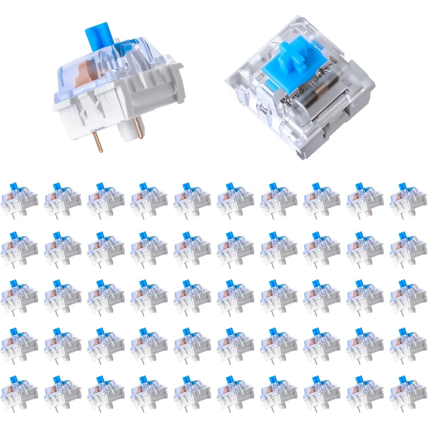50 count Mechanical Keyboard Switches, 3 Pin Blue Clicky Switches,  Key Clicker  for Gaming Keyboards, DIY Keyboard Builds & Office Typing
