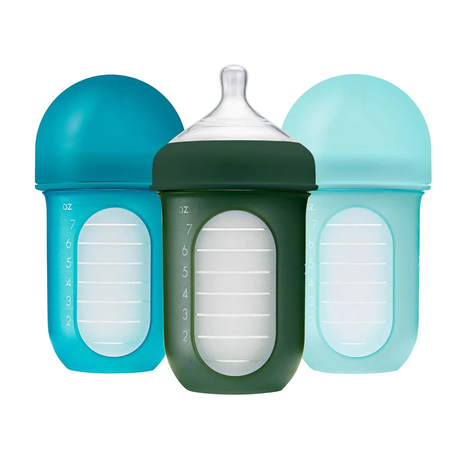 Bottles - Silicone Baby Bottles Help Ease Colic Symptoms - Formula and Breast Milk Only Touch Food-Grade Silicone - Medium Flow - 8 Oz - Blue
